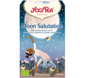 YOGI TEA Moon Salutation |eucalyptus, hibiscus, citron-boîte bleu et violette avec des étoiles et une lune.