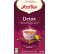 YOGI TEA Detox |infusion réglisse, pissenlit, cannelle-boîte rose foncé avec un bol d'infusion.