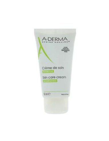 A-DERMA Crème de Soin Nutritive| peaux fragiles, visage et corps-tube de crème blanc et vert.
