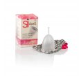 Cup Menstruelle SI.BELL| silicone-boîte blanche et rose avec une cup.