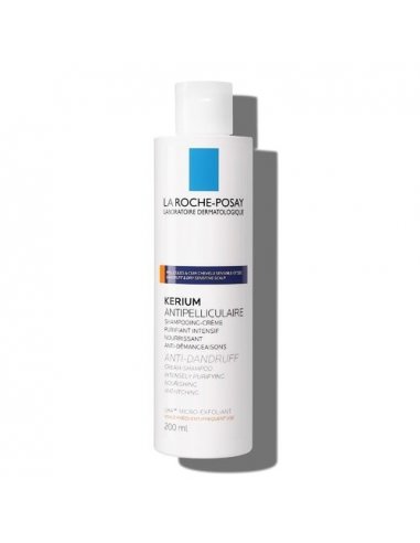 LA ROCHE POSAY KERIUM Shampooing-crème Antipelliculaire Cheveux Sec - Flacon blanc et bleu