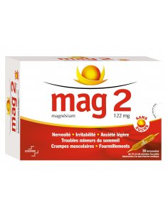 COOPER Mag 2 Magnésium Solution Buvable sans Sucre - Boite blanche et rouge avec une ampoule en bas à droite