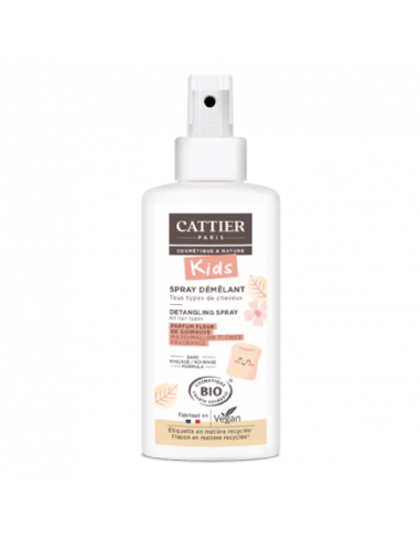 CATTIER KIDS Spray Démêlant pour Cheveux Parfums Guimauve Bio et Vegan - Flacon spray blanc et rose