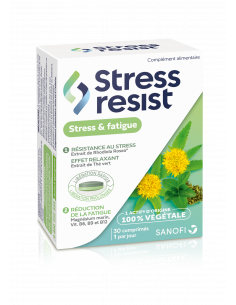 Comprimés Stress Resist SANOFI | Compléments alimentaires contre la fatigue-Boîte blanche et verte