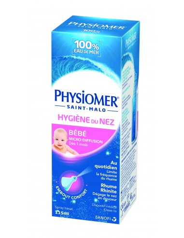 Spray nasal bébé micro-diffusion Physiomer 115 ml | Rhume et rhinite- Boîte bleue et rose