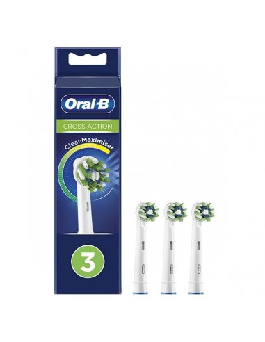 ORAL B Cross Action Clean Maximiser Brossettes de Rechange x3-boite bleue avec image tête de rechange brosse à dent