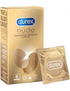 DUREX NUDE Préservatifs en Latex Ultra-Fins x8 - Boite dorée avec deux empreintes digitales