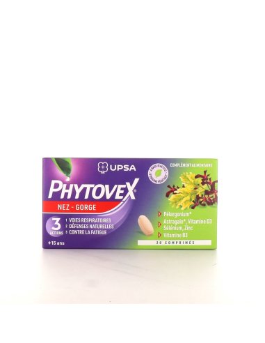 UPSA PHYTOVEX Nez Gorge - boite violette et verte - 20 comprimés