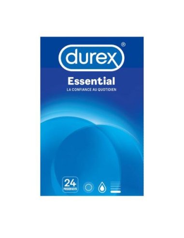 DUREX Essential - 24 préservatifs masculins extra lubrifiés, avec latex-Boîte bleue