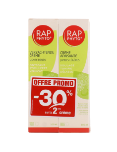 RAP PHYTO Crème apaisante jambes légères Lot de 2. Offre promo -30% sur la 2eme crème.