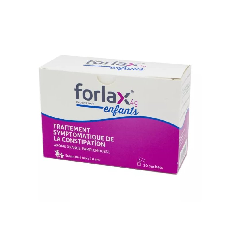 FORLAX 4g Enfants Traitement Symptomatique de la Constipation - boite rose et blanche.