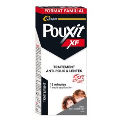 POUXIT XF Anti-poux et lentes-boite noire et blanche, image tête de 2 enfants - offre spéciale