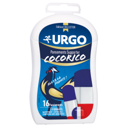 URGO Pansements Supporter Cocorico - boite blanche et bleu avec pansements aux couleurs du drapeau de France