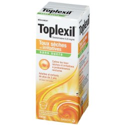TOPLEXIL Toux Sèches et Irritatives Sans Sucre - Boite blanche, orange.
