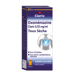 OXOMEMAZINE COOPER Médicament Toux Sèche - Boite violette avec image de thorax