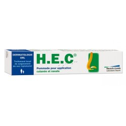 H.E.C Pommade application cutanée et nasale-Boîte blanche avec touche de vert et bleu
