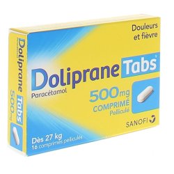 DOLIPRANE Tabs 500 mg - Douleurs, migraine, maux de tête, fièvre-Boîte jaune et bleue
