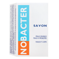 NOBACTER Savon - Savon pour les peaux sensibles, visage et corps- Boîte blanche avec du bleu et du orange dans le logo).