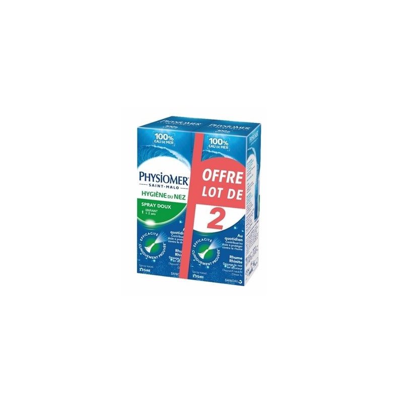 SANOFI PHYSIOMER Spray nasal Doux Lot de 2 - Hygiène du nez rhume-Boîtes bleues et vertes