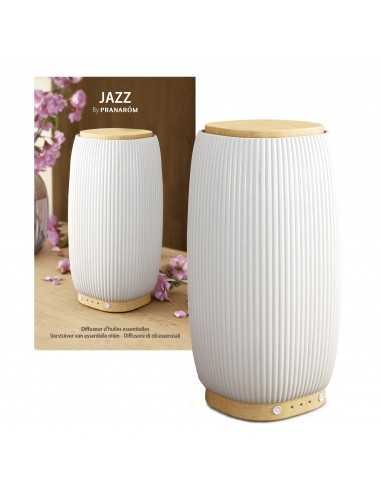 PRANAROM Diffuseur Jazz Ceramique-cylindre en céramique blanc, socle et haut en bambou clair