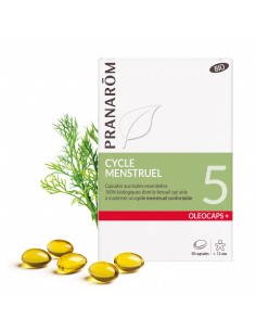 PRANAROM OLEOCAPS 5 Cycle menstruel Bio - Boite blanche et verte et gélule jaune