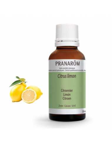 Huile essentielle de zeste de Citronnier PRANAROM 30 ml | Aromathérapie-Flacon marron avec étiquette verte clair