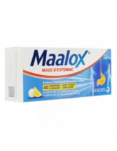 MAALOX Maux d'estomac comprimés sans sucre citron - Brûlures d'estomac-Boîte bleue et blanche