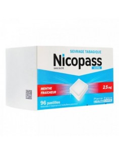 NICOPASS Pastilles Menthe Fraîcheur Nicotine 2,5 mg - Boite bleue et rouge avec image pastille