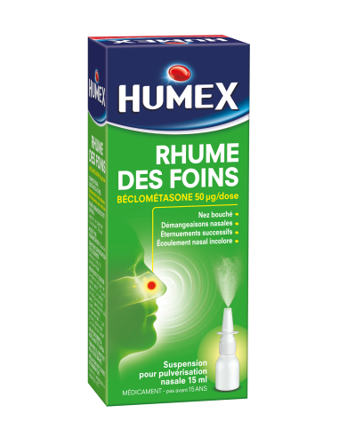 HUMEX Rhume des Foins Béclométasone en Pulvérisation Nasale - Boîte verte et bleu avec un nez un spray nasale