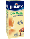 HUMEX Toux Grasse Carbocistéine 5%-boite beige et bleue, illustration visage de profil