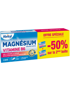 ALVITYL Magnésium vitamine B6 Lot de 2 - Réduire la fatigue et stress-Boîte bleue et écritures roses
