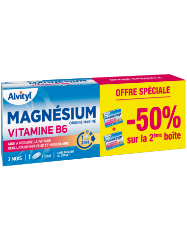 ALVITYL Magnésium vitamine B6 Lot de 2 - Réduire la fatigue et stress-Boîte bleue et écritures roses