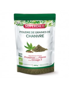 SUPERDIET Chanvre Bio, vitamines,oméga3, fibres, protéines végétales- Sachet blanc et vert