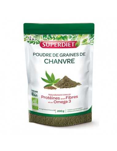 SUPERDIET Chanvre Bio, vitamines,oméga3, fibres, protéines végétales- Sachet blanc et vert