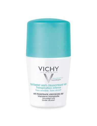 VICHY deodorant anti transpirant 48 h Roll-On - Flacon roll-on blanc avec bouchon turquoise