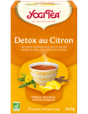 YOGI TEA Detox au Citron - Pissenlit, Reglisse, Zeste de Citron-boîte jaune orange avec un bol d'infusion.