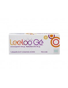 Leeloo Gé - Pilule contraceptive - 3 plaquettes de 21 comprimés-Boîte blanche avec touches de rouge, orange, jaune et violet